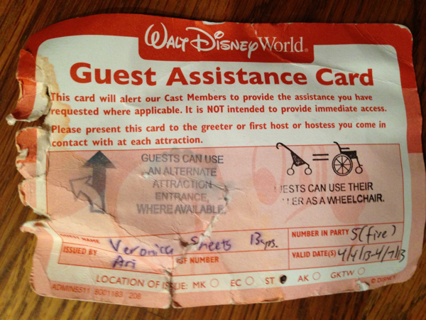 Disney World Guest Asstance card