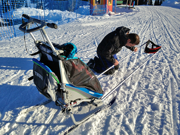 putting together the Thule Chariot Special Needs ski stroller