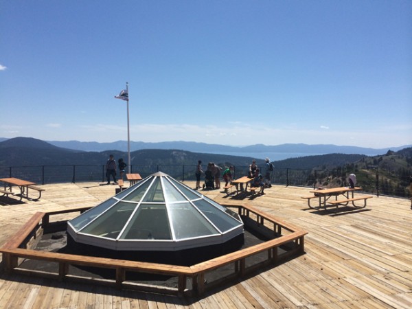 Views of Lake Tahoe from the deck at the top of the Sqauw Valley aerial tram