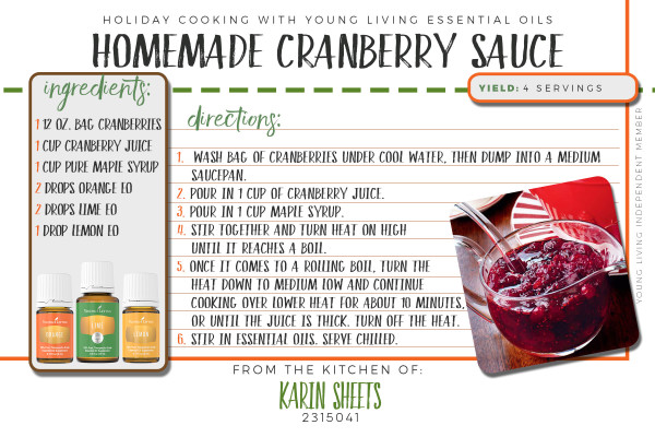 homemeade cranberry sauce - holiday recipes with essential oils