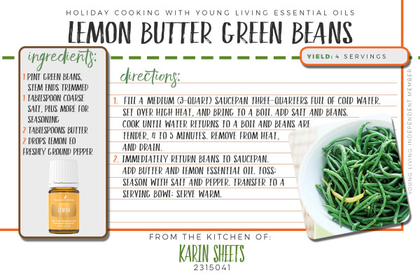 lemon butter green beans - holiday recipes with essential oils