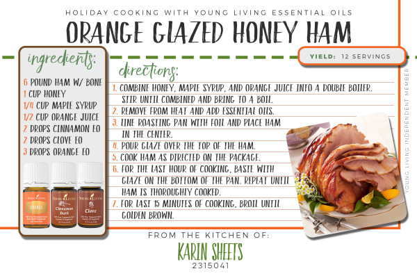 orange honey glazed ham - holiday recipes with essential oils