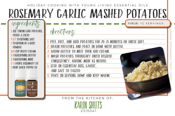 rosemary garlic mashed potatoes - holiday recipes with essential oils