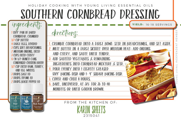 southern cornbread dressing - holiday recipes with essential oils