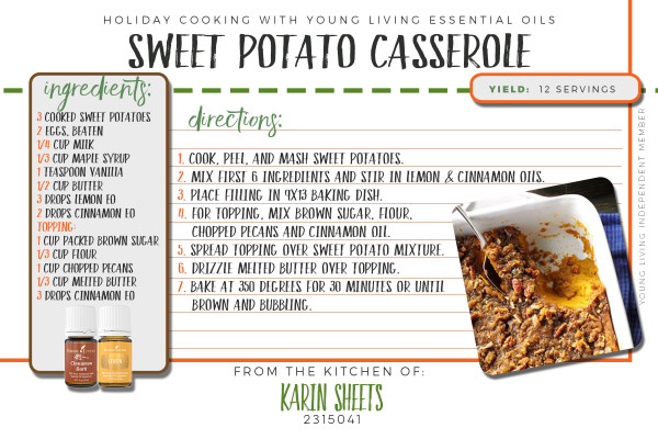 sweet potato casserole - holiday recipes with essential oils